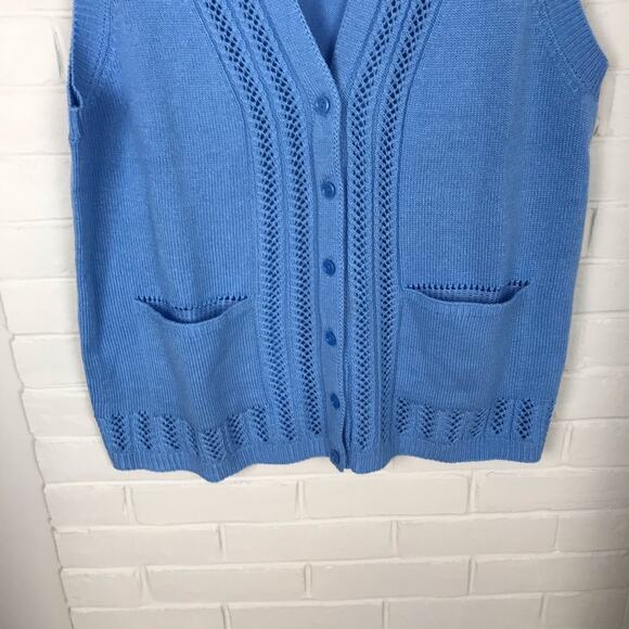 Vintage Blue Cardigan Knit Sweater Vest Trendy Y2K Retro Size 1X - Picture 3 of 7